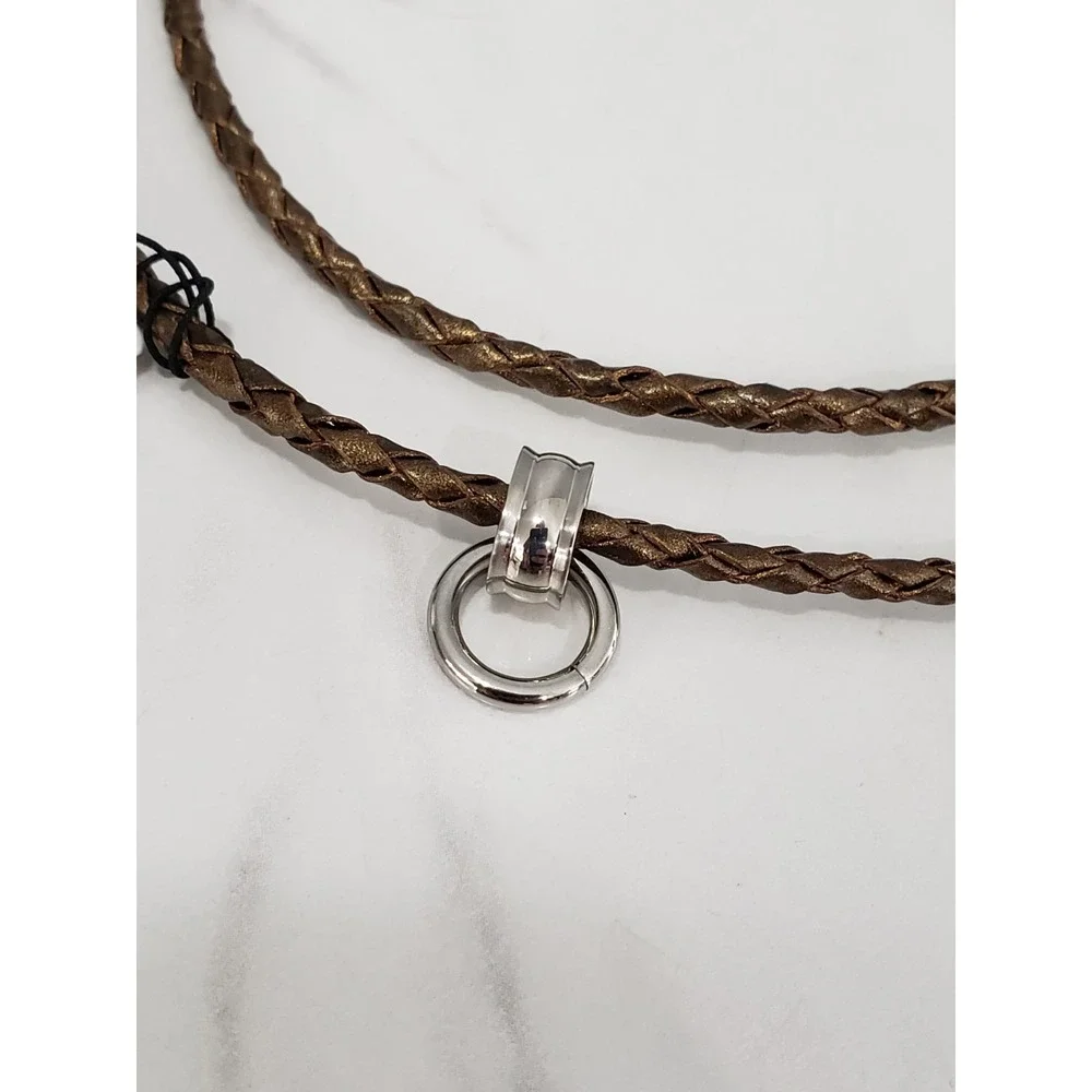 NEW Fossil Brand layered braided brown leather necklace choker surfer y2k dainty